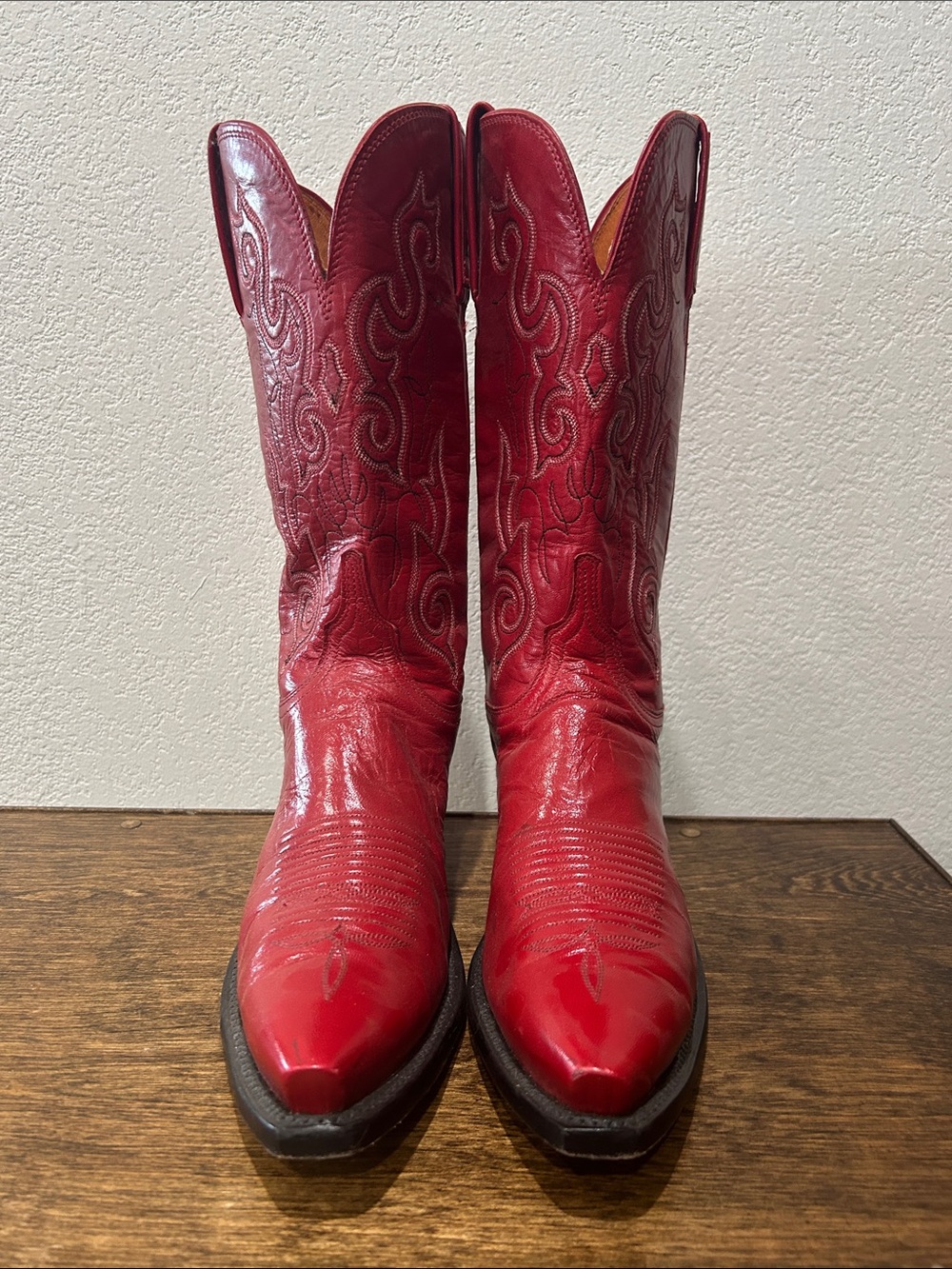 EUC Lucchese 1885 Red Leather Western Cowgirl Cowboy Boots 9B NFR rockabilly - Picture 2 of 12